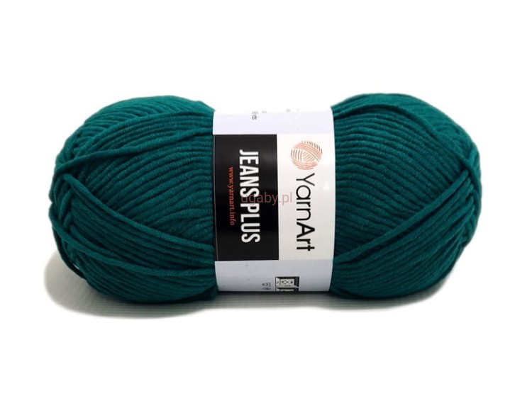 Malachitowa włóczka YarnArt Jeans Plus nr 63 – zielona mieszanka bawełny z akrylem na swetry i kocyki, ugaby.pl.