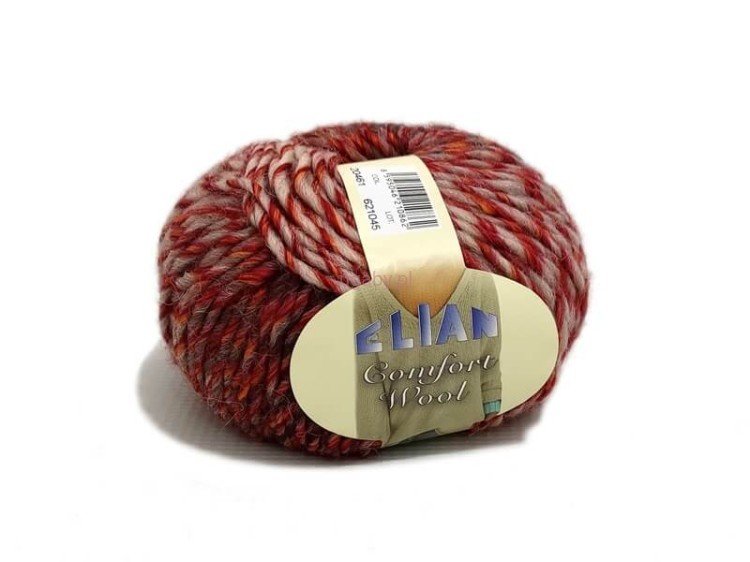 Włóczka Elian Comfort Wool 20461 – melanżowa struktura w kolorach miedzi, rudego i szarości, splot wełny z akrylem.