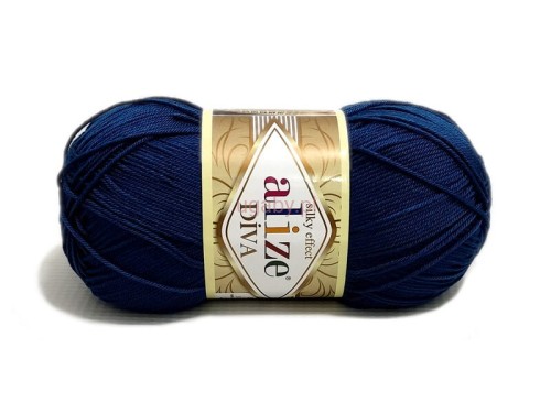 Włóczka Diva Alize kolor 279 granatowy, cienka przędza z mikrofibry o jedwabistym połysku i właściwościach antybakteryjnych.