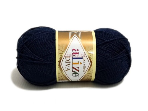Włóczka Diva Alize kolor 361 granatowy ciemny, cienka przędza z mikrofibry o jedwabistym połysku i właściwościach antybakteryjnych.