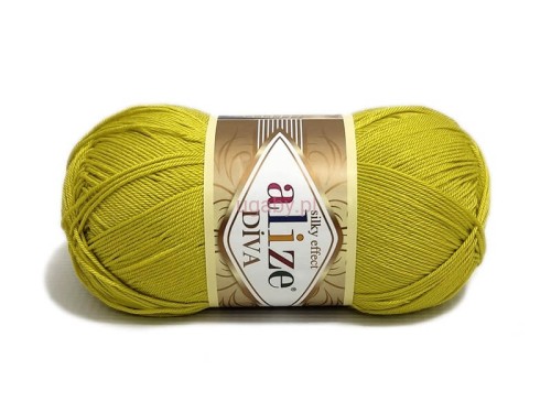 Włóczka Diva Alize kolor 109 groszkowy jasny, cienka przędza z mikrofibry o jedwabistym połysku i właściwościach antybakteryjnych.
