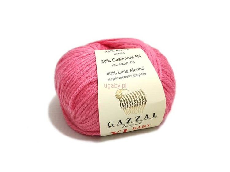 Włóczka Gazzal Baby Wool XL kolor koralowy róż nr 828 – miękka, grubsza mieszanka z merynosem na pastelowe swetry i kocyki.