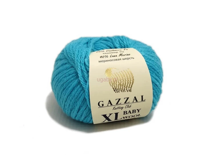 Włóczka Gazzal Baby Wool XL kolor turkusowy nr 820 – miękka, grubsza mieszanka z merynosem na nasycone swetry i czapki.