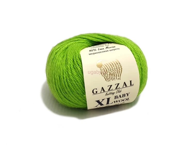 Włóczka Gazzal Baby Wool XL kolor zielony nr 821 – miękka, grubsza mieszanka z merynosem na nasycone, trawiaste swetry i akcesoria.