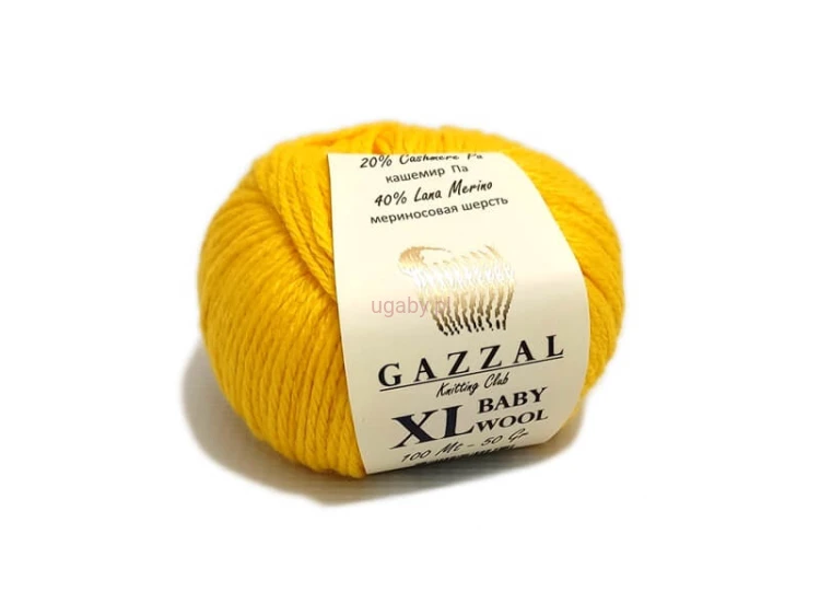 Włóczka Gazzal Baby Wool XL kolor żółty nr 812 – miękka, grubsza mieszanka z merynosem na słoneczne swetry i kocyki dziecięce.
