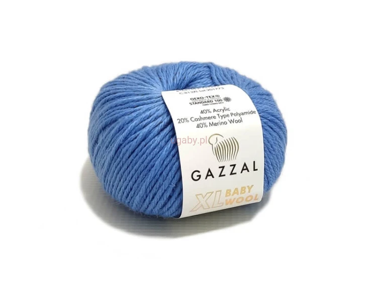 Włóczka Gazzal Baby Wool XL niebieski nr 813 – puszysta, grubsza mieszanka z merino na jasnoniebieskie swetry i kocyki.