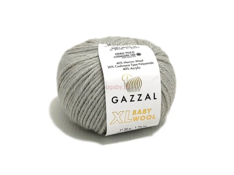 Włóczka Gazzal Baby Wool XL kolor popielaty nr 817 – miękka, grubsza mieszanka z merynosem na szare swetry i czapki.