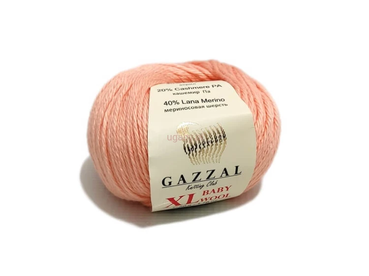 Włóczka Gazzal Baby Wool XL kolor łososiowy nr 834 – miękka, grubsza mieszanka z merynosem na brzoskwiniowe swetry i kocyki.