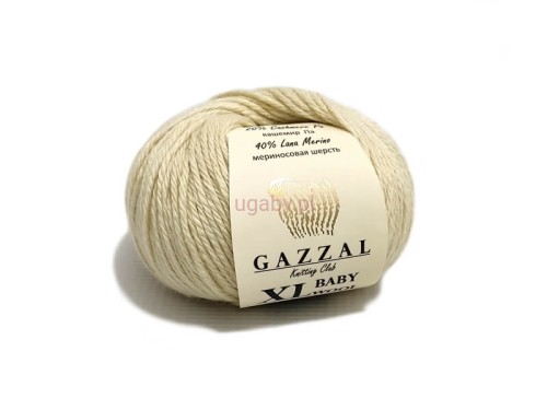 Włóczka Gazzal Baby Wool XL kolor ecru nr 829 – miękka, śmietankowa wełna z merynosem na luksusowe swetry.