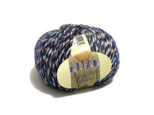 Włóczka Elian Comfort Wool 20462 – leśny melanż brązu, szarości i niebieskiego, splot wełniany z akrylem.