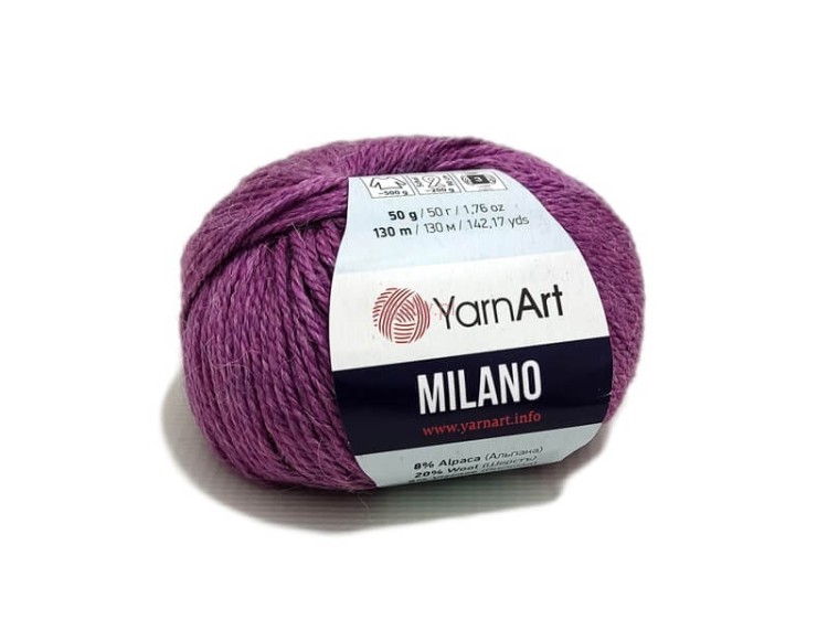 Włóczka YarnArt Milano wrzosowy 861. Motek z alpaką i wełną, puszysta nitka z połyskiem, idealna na druty.
