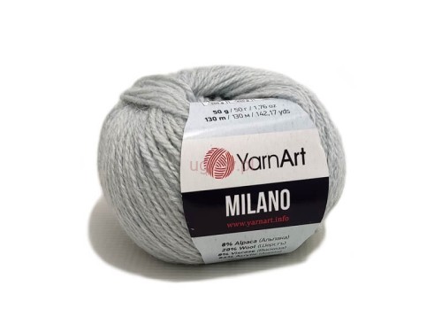 Włóczka YarnArt Milano w kolorze jasny popiel numer 866, miękka i puszysta mieszanka alpaki z wełną oraz wiskozowym połyskiem na druty.