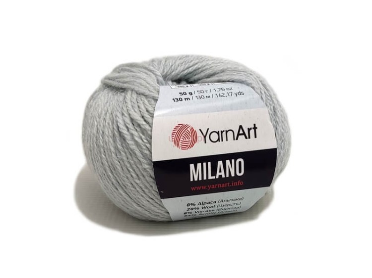 Włóczka YarnArt Milano w kolorze jasny popiel numer 866, miękka i puszysta mieszanka alpaki z wełną oraz wiskozowym połyskiem na druty.