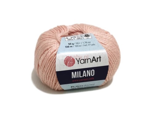 Włóczka YarnArt Milano pudrowy róż nr 853. Miękka mieszanka z alpaką i wełną, puszysta nitka z delikatnym połyskiem wiskozy.