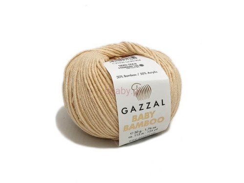 Beżowa włóczka Gazzal Baby Bamboo kolor 95230 – naturalna, antyalergiczna mieszanka bambusa i akrylu.