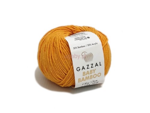 Włóczka Gazzal Baby Bamboo kolor bursztynowy 95205 – antyalergiczna mieszanka bambusa i akrylu w miodowym odcieniu.