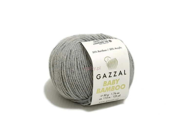 Popielata włóczka Gazzal Baby Bamboo kolor 95223 – miękka, antyalergiczna mieszanka bambusa z akrylem w jasnoszarym odcieniu.