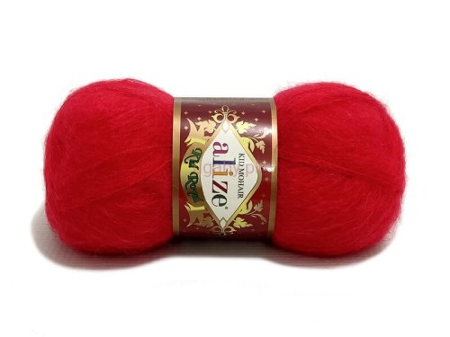 Włóczka Alize Kid Royal w kolorze czerwonym numer 56 – puszysta nitka z moherem na lekkie swetry i chusty.