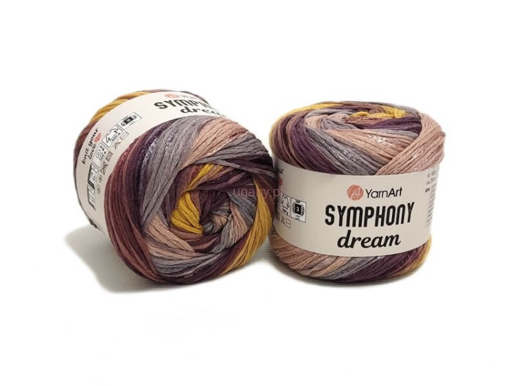 Włóczka tasiemkowa YarnArt Symphony Dream nr 3102 w odcieniach brązu, beżu, szarości i żółci.