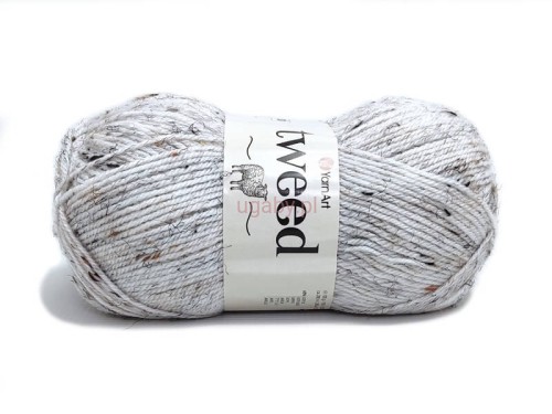 Śmietankowa włóczka Tweed nr 220 z kolorowymi kropkami, motek wełny z wiskozą i akrylem.