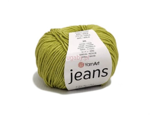 Włóczka YarnArt Jeans nr 29 zieleń wiosenna, motek bawełniano-akrylowy do szydełkowania maskotek i ubrań dziecięcych.