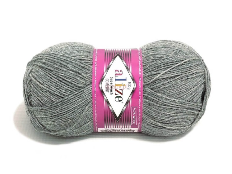 Włóczka skarpetkowa Alize Superwash Comfort kolor popielaty 21 – wytrzymała mieszanka wełny z poliamidem.