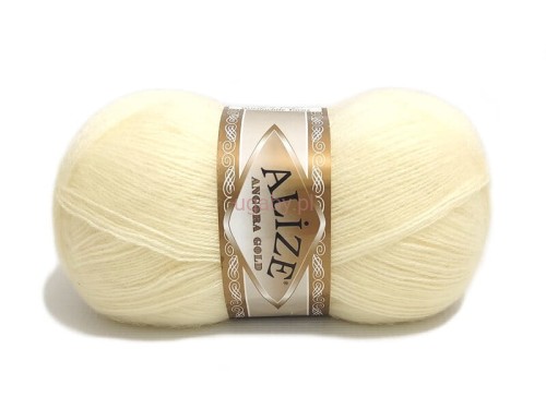 Puszysta włóczka Alize Angora Gold kolor kremowy 01 – delikatna mieszanka wełny z akrylem na swetry.