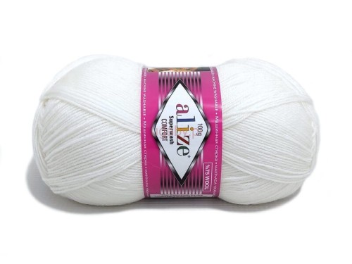 Biała włóczka skarpetkowa Alize Superwash Comfort kolor 55 – wełna z poliamidem na zimowe projekty.