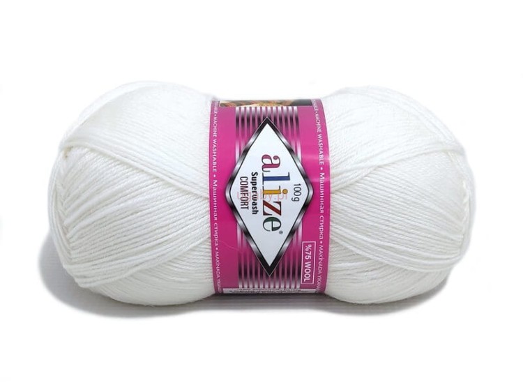 Biała włóczka skarpetkowa Alize Superwash Comfort kolor 55 – wełna z poliamidem na zimowe projekty.