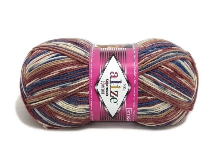 Włóczka skarpetkowa Alize Superwash Comfort melanż 7841 – trwała mieszanka wełny z poliamidem.