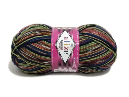 Włóczka skarpetkowa Alize Superwash Comfort melanż 2701 – wielokolorowa wełna z poliamidem.