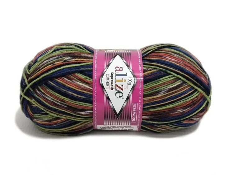 Włóczka skarpetkowa Alize Superwash Comfort melanż 2701 – wielokolorowa wełna z poliamidem.