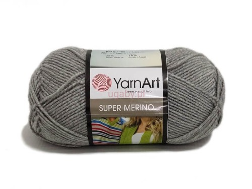 Włóczka YarnArt Super Merino nr 195 w kolorze popielatym – zbliżenie na sprężystą strukturę szarej przędzy.