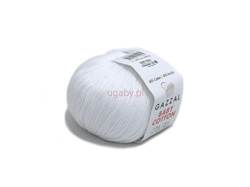 Biała włóczka Gazzal Baby Cotton 3432, bawełna z akrylem, motek 50g do robótek ręcznych na lato.