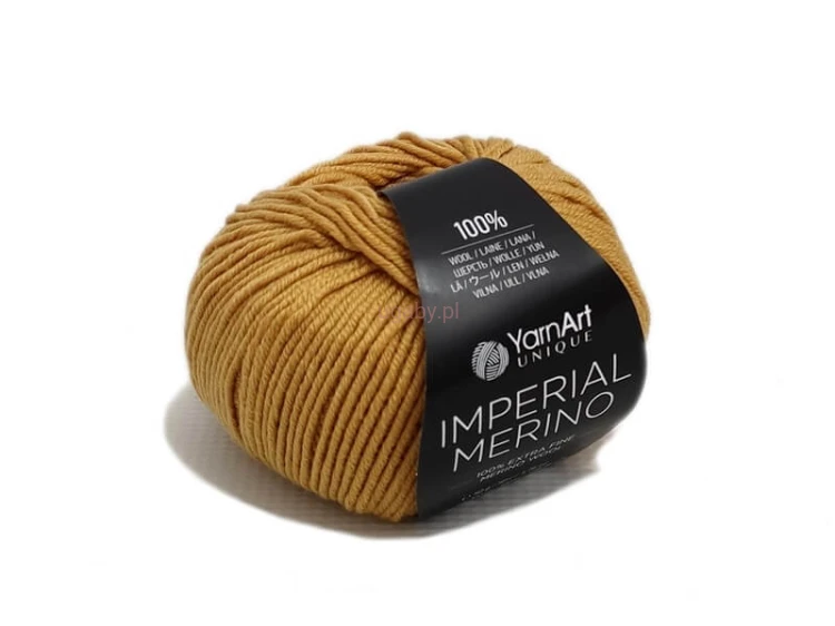 Motek miodowej włóczki YarnArt Imperial Merino nr 3308. Intensywny, złocisty odcień luksusowej wełny 100% merino extra fine.