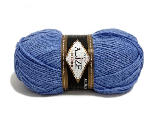 Włóczka Alize Lanagold kolor 40 błękitny, klasyczna mieszanka wełny i akrylu o wyraźnym splocie.