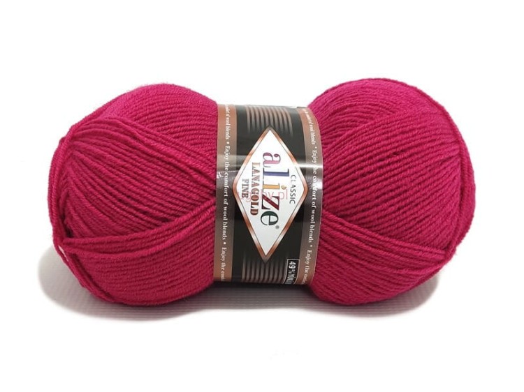 Włóczka Alize Lanagold Fine kolor 798 malinowy, cienka i wydajna mieszanka wełny z akrylem o gładkim splocie.