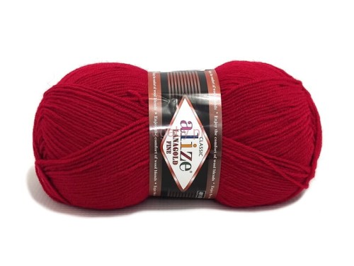 Włóczka Alize Lanagold Fine kolor 56 czerwony, cienka i wydajna mieszanka wełny z akrylem o gładkim splocie.