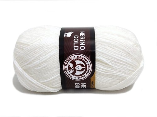 Włóczka Merino Gold w kolorze białym nr 100 – miękka mieszanka wełny i akrylu do robótek ręcznych.