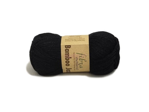 Motek czarnej włóczki Fibra Natura Bamboo Jazz numer 212 o wyraźnym splocie i gładkiej powierzchni.