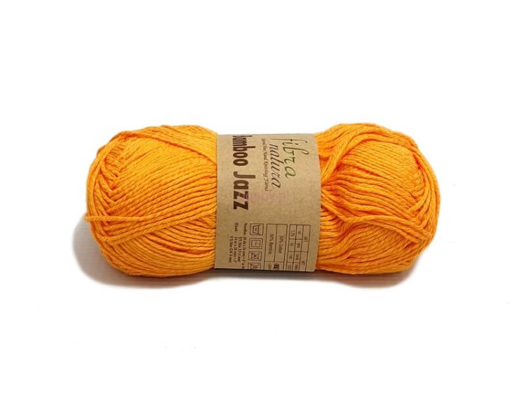 Motek pomarańczowej włóczki Fibra Natura Bamboo Jazz o numerze 235, o gładkim splocie i nasyconym odcieniu.