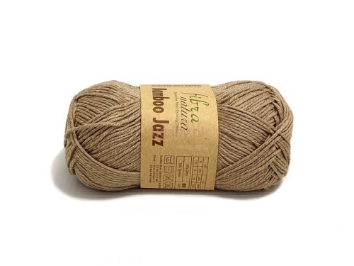 Motek włóczki Fibra Natura Bamboo Jazz w kolorze beżowym o numerze 210 z widoczną fakturą skręconej nitki i etykietą producenta.