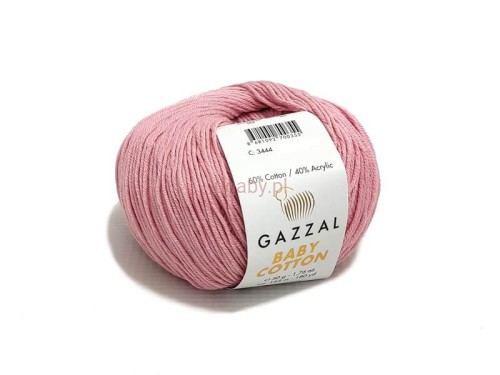 Włóczka Gazzal Baby Cotton 3444 w kolorze pudrowego różu, motek 50g, mieszanka bawełny z akrylem na eleganckie swetry.
