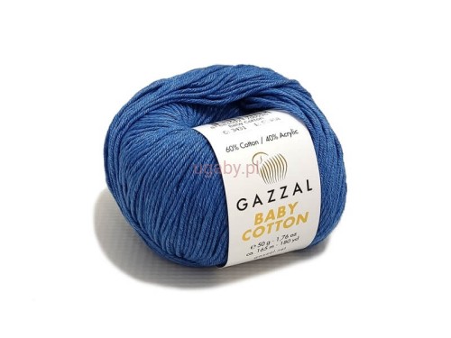 Włóczka Gazzal Baby Cotton w kolorze denimowym (dżins), numer 3431, mieszanka bawełny i akrylu.