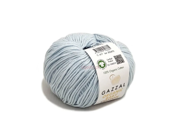 Włóczka Gazzal Organic Baby Cotton kolor 417 jasnoniebieski błękit bawełna organiczna antyalergiczna dla niemowląt