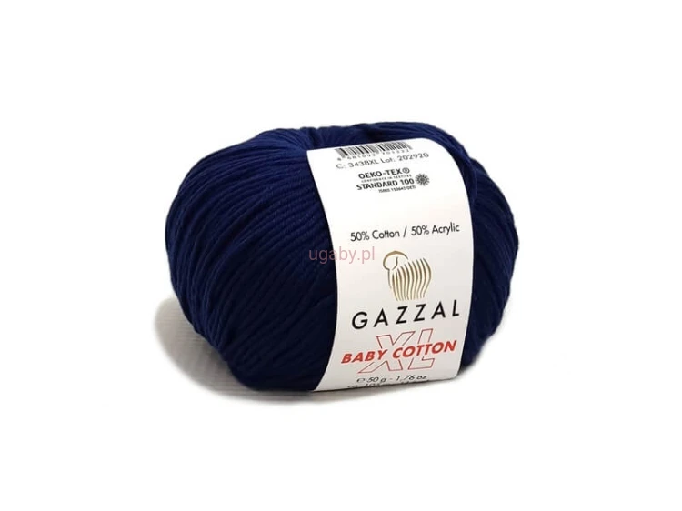 Motek włóczki Gazzal Baby Cotton XL w kolorze ciemnego granatu (numer 3438) o matowej teksturze.