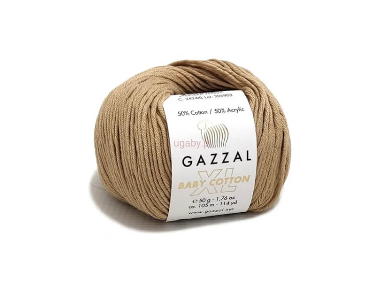 Włóczka Gazzal Baby Cotton XL 3424 beżowa – gładka bawełna z akrylem na kocyki i swetry.