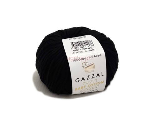 Motek czarnej włóczki Gazzal Baby Cotton XL o numerze 3433, o matowym wykończeniu i widocznym splocie nitki.