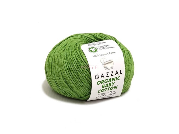 Włóczka Gazzal Organic Baby Cotton kolor 440 zielony trawiasty bawełna organiczna antyalergiczna na zabawki amigurumi