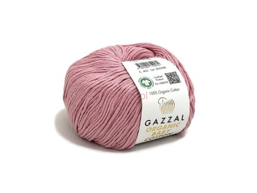 Włóczka Gazzal Organic Baby Cotton kolor 453 brudny róż bawełna organiczna na wyroby dziecięce.